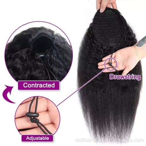 Wholesale Ponytail Human Hair Extensions With Clip In Drawstring Ponytail Straight Remy Brazilian Pony Tail For Black  Women